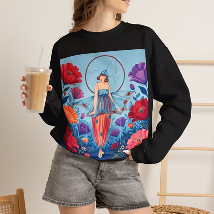 🎪🌺 The Flower Garden Harlequin Crewneck Sweatshirt – Art Deco Fashion Whimsy
