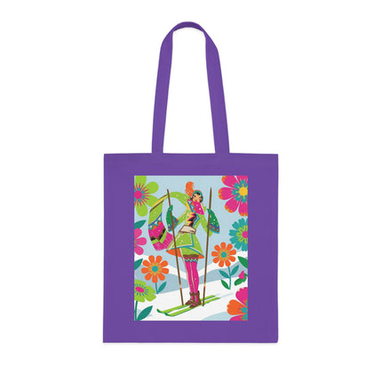 🎿🌸 The Winter Flower Adventurer Cotton Tote Bag – Colorful Skiing Fantasy