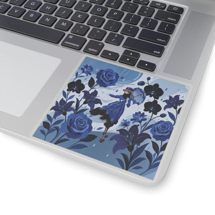 ☔💙 The Blue Rain Promenade Kiss-Cut Stickers – Art Deco Floral Fashion
