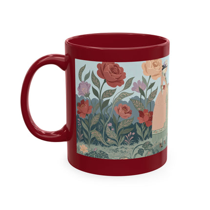 🐈🥾 The Lady & Puss In Boots In The Flower Garden Ceramic Mug – Art Deco Storybook Whimsy