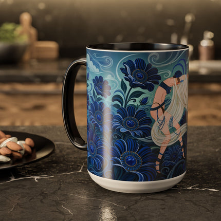 💙🌸 The Sapphire Wind Dancer Colorful Mug – Art Deco Floral Fantasy