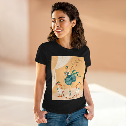 🌸🪽 The Lady And The Garden Storks Cotton Tee – Art Deco Floral Whimsy