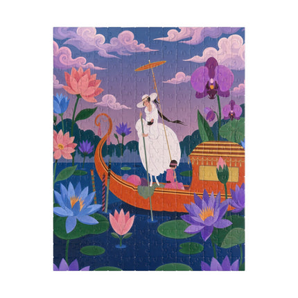 🪷🛶 The Lady Of The Lotus Lake Puzzle – Art Deco Garden Voyage