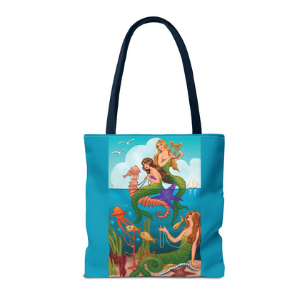 Three Mermaids with Strings of Pearls by Carlo Chiostri Tote Bag (AOP)
