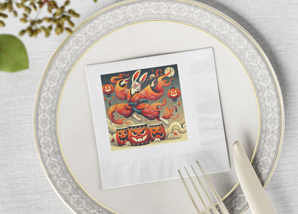 Jack-O’-Lantern Drums & The Kabuki Rabbit White Coined Napkins