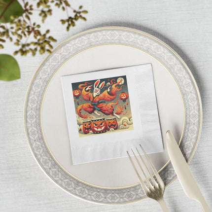 Jack-O’-Lantern Drums & The Kabuki Rabbit White Coined Napkins