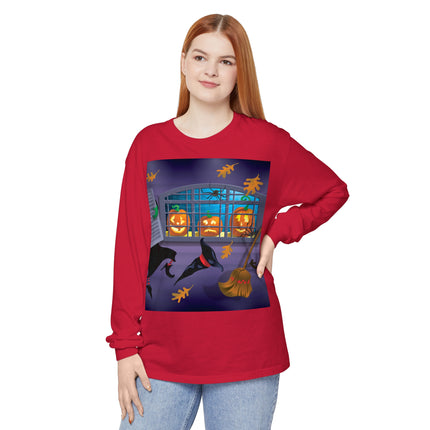 Whimsical Halloween Mischief Unisex Garment-dyed Long Sleeve T-Shirt