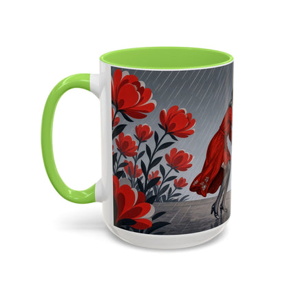 ☔🌹 The Scarlet Rainstorm Promenade Colorful Mug – Art Deco Motoring Elegance