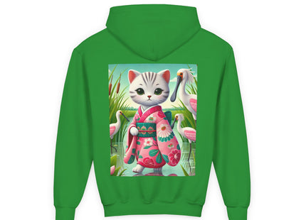 Geisha Kitten Strolls Among the Spoonbills Youth Heavy Blend Hooded Sweatshirt