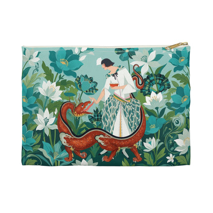 🐉🌿 The Dragon Keeper Accessory Pouch – Art Deco Floral Fantasy