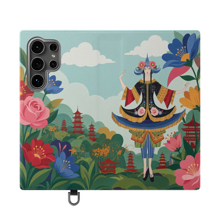 🌸🏯 The Lady Of The Pagoda Garden Flip Case – Art Deco Floral Fantasy