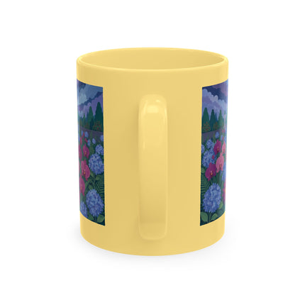 🦚🌸 The Lady & The Peacock On The Garden Steps Ceramic Mug – Art Deco Garden Elegance