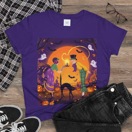 🎃🕯️ The Midnight Halloween Greeting Cotton Tee – Vintage Halloween Charm
