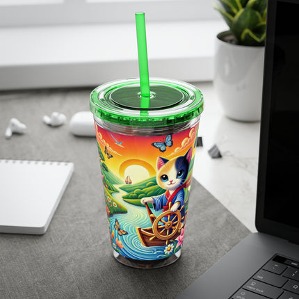Sailor Kitten’s River Adventure Sunsplash Tumbler with Straw, 16oz