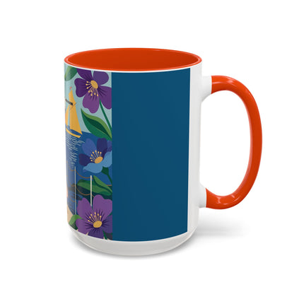 The Lady Of The Golden Horizon Colorful Mugs – Art Deco Coastal Elegance
