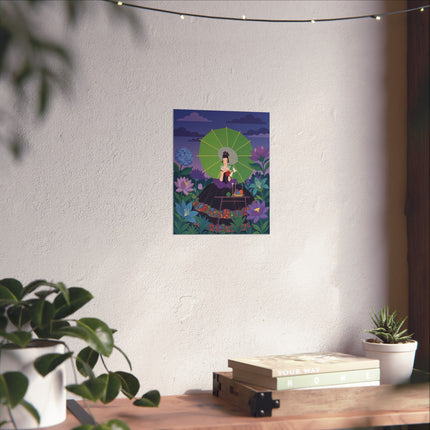 🪷🧶 The Lady Of The Lotus Knitting Circle Matte Vertical Poster – Art Deco Floral Whimsy