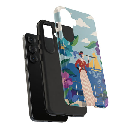 🌊🔭 The Lady Of The Seaside Lookout Phone Case – Art Deco Nautical Adventure