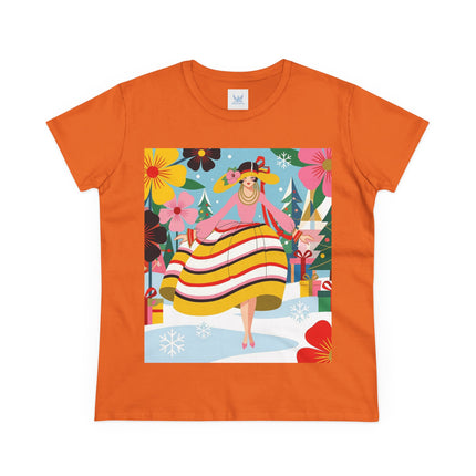 🎄🌸 The Christmas Blossom Belle Cotton Tee – Art Deco Holiday Whimsy