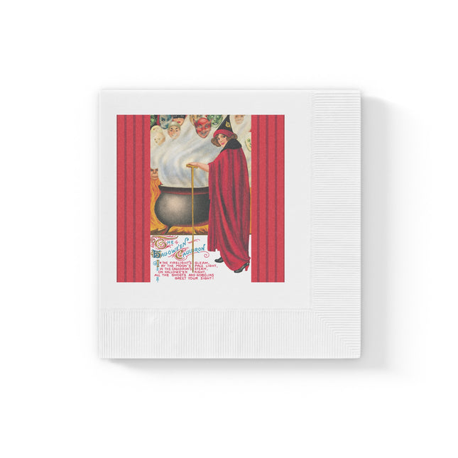 The Hallowe'en Cauldron In the Firelight's Gleam White Coined Napkins