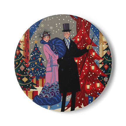 🎄✨ Christmas Eve Promenade Ceramic Tile – Art Deco Holiday Romance