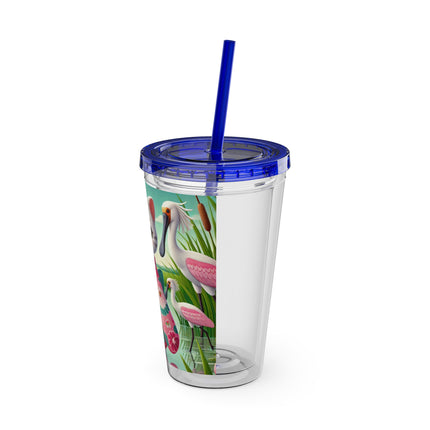 Geisha Kitten Strolls Among the Spoonbills Sunsplash Tumbler with Straw, 16oz