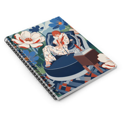 🌺🛋️ The Lady Of The Grand Floral Chaise Spiral Notebook – Art Deco Fashion Whimsy