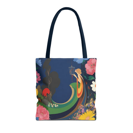🌙🐦 The Lady Of The Moonlit Birdcage Tote Bag – Art Deco Floral Fantasy