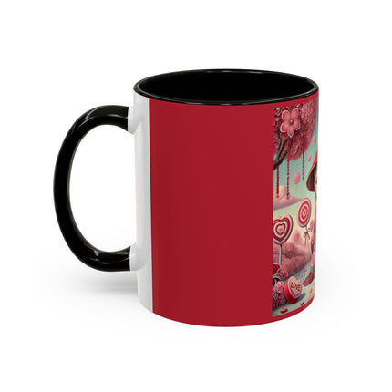Whimsical Geisha Kitten in a Valentine Garden Colorful Mugs (11oz, 15oz)