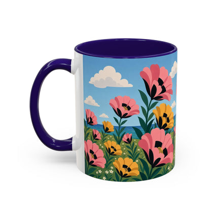 🌸⛵ The Seaside Blossom Promenade Colorful Mug – Art Deco Coastal Elegance
