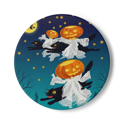 🐈‍⬛🎃 The Flying Black Cats Of Halloween Ceramic Coaster – Whimsical Storybook Charm