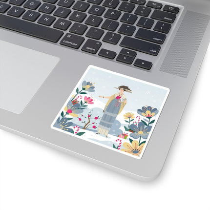 🌹❄️ The Lady Of The Winter Rose Garden Kiss-Cut Sticker – Art Deco Holiday Fantasy