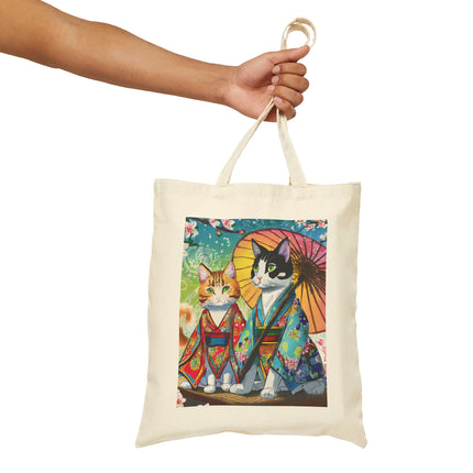 Kimono Kitties Cotton Canvas Tote Bag