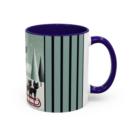 Red Sled & Curious Cats Colorful Mugs (11oz, 15oz)