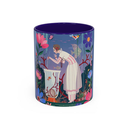 The Lady Of The Enchanted Aquarium Colorful Mugs – Art Deco Aquatic Elegance