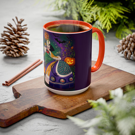 🎭🎃 The Masquerade Beneath The Pumpkin Lantern Colorful Mug – Theatrical Halloween Charm