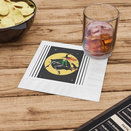 A Witch’s Moonlit Flight White Coined Napkins