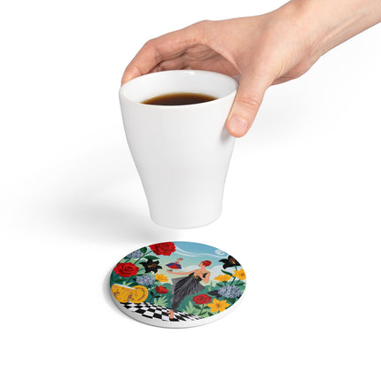 🌹🎭 The Lady Of The Little Dancer Ceramic Coaster – Art Deco Floral Fantasy
