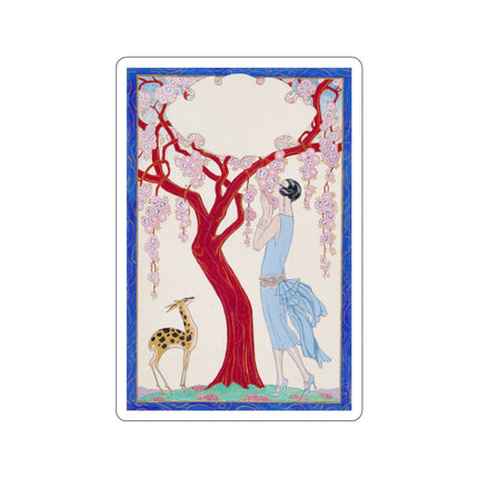 Woman, Fawn, and Red Tree by George Barbier Kiss-Cut Stickers (4 Sizes)