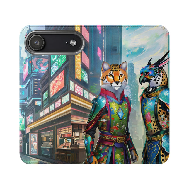 🐆🦜 Cybernetic Duets Flip Case – Neon Elegance & Digital Harmony