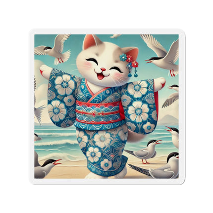 Geisha Kitten by the Seaside Die-Cut Magnets (5 Sizes)