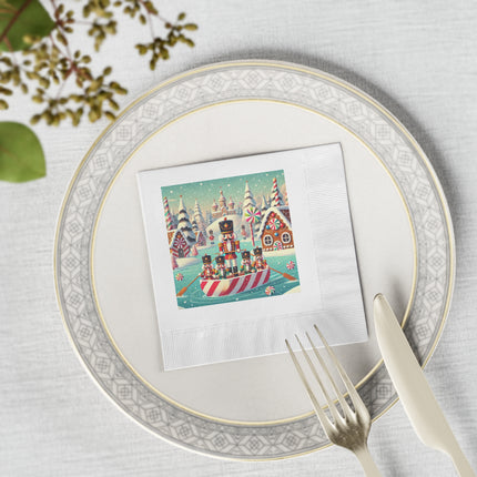 Nutcracker Candy-Striped Adventure White Coined Napkins