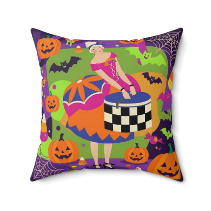 🍬🎃 The Lady Of Candy Corn Hollow Square Pillow – Colorful Halloween Charm