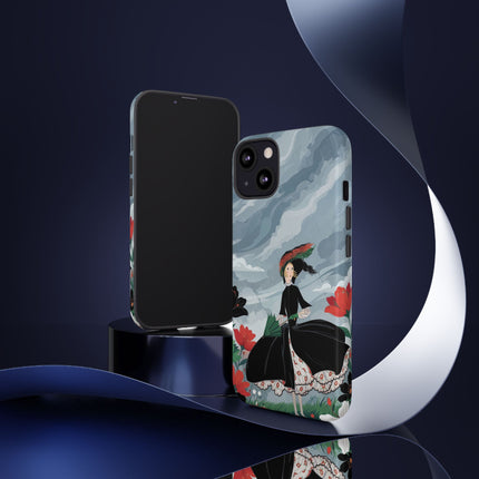 🌧️🌺 The Stormy Flower Walk Phone Case – Art Deco Floral Fashion