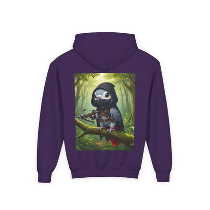 The African Grey Sentinel Youth Hooded Sweatshirt – Quiet Strength & Woodland Adventure