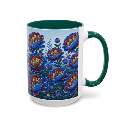 💙🌺 The Sapphire Blossom Garden Dancer Colorful Mug – Art Deco Fashion Fantasy