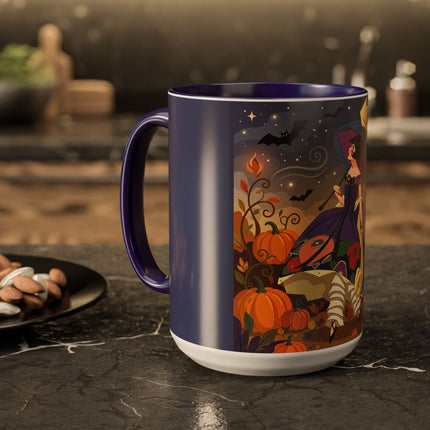 🌙🎃 The Moonlit Garden Walk Colorful Mug – Elegant Halloween Charm