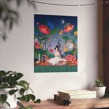 🌙🌺 The Midnight Garden Reverie Matte Vertical Poster – Art Deco Botanical Whimsy