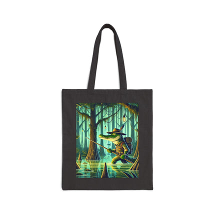 The Swamp Stalker Cotton Canvas Tote Bag – Stealthy Predator & Misty Mystery