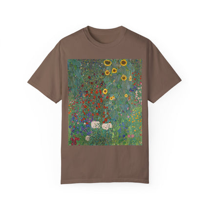 Farm Garden with Sunflowers by Gustav Klimt Unisex Garment-Dyed T-shirt