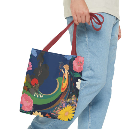 🌙🐦 The Lady Of The Moonlit Birdcage Tote Bag – Art Deco Floral Fantasy